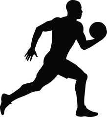 silhouette of rugby player running with ball on transparent background