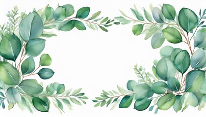 watercolor frame with greenery eucalyptus leaf borders for invitations cards and logos featuring a natural green border and sage green theme