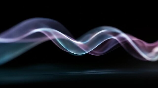 Abstract swirling patterns of light blue and lavender hues on a dark background.