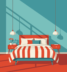 Red and blue modern bedroom