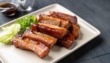 juicy pork belly slices crispy on the outside tender on the inside served with a tangy glaze