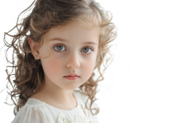 Innocent young girl with big expressive eyes looking at the camera