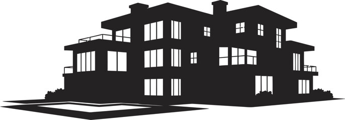 black silhouette of modern house on transparent background