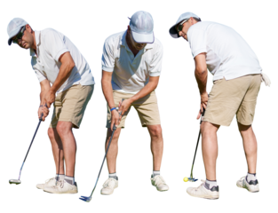 Golfer putting golf ball on transparent background