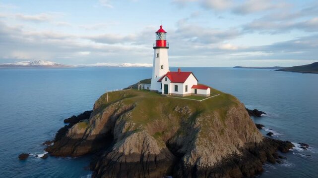 Reykjanes Lighthouse. Iceland. Aerial Shot Time Lapse