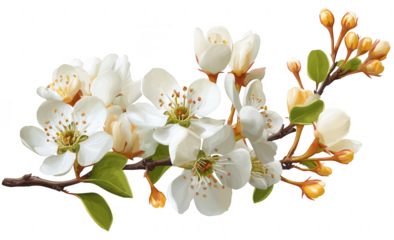 white pear tree branch with flowers and buds, jpeg, png, transparent
