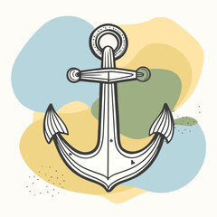 Nautical anchor symbol artfully rendered with a playful abstract color splash design, embodying maritime adventure and coastal style for modern projects
