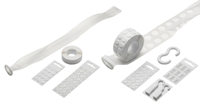 Assortment of White Adhesive Products and Fasteners.