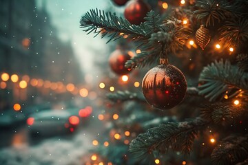 Festive Christmas Tree Close-Up with Lights and Ornaments 26