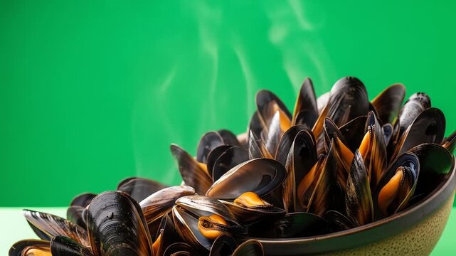 Green Screen Food & Beverage Steaming Fresh Mussels in a Green Screen Environment for Culinary Presentation  Chroma Key