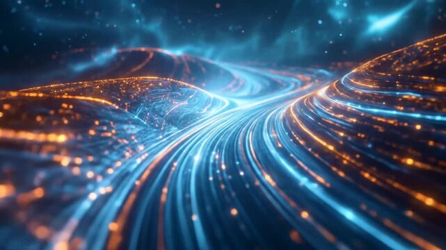 Abstract data flow visualization with glowing trails, vibrant colors and dynamic movement, - Powered by Adobe