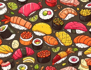 Vibrant sushi pattern