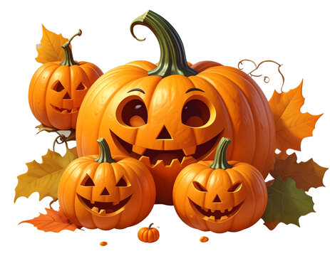 Transparent PNG available_Halloween pumpkin or Jack O Lantern. 3d realistic cute pum  