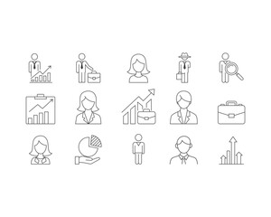 Business People Icon Set Line Art Style Template