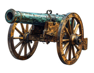 Antique brass cannon isolated on white background PNG.AI Generated. 