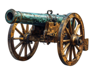 Antique brass cannon isolated on white background PNG.AI Generated. 
