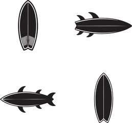 Vintage Surfboard silhouette set vector illustration isolated On Transparent Background