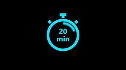 Cyan stopwatch icon indicating 20 minutes on black background