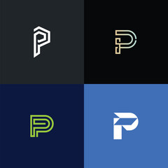 Stylish Set of 4 P Letter Initial Logos – Modern Monogram Alphabet Collection for Branding, Typography, and Creative Graphic Design Projects
