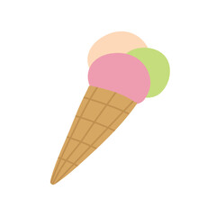 Vector illustration of ice cream in waffle cone. Sweet summer dessert isolated on white.