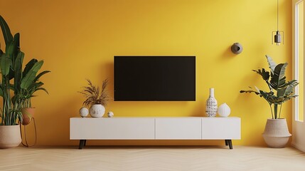 Beautiful Apartment, Sofa, Chair, Dining Table wall Mockup Interior design of modern living room