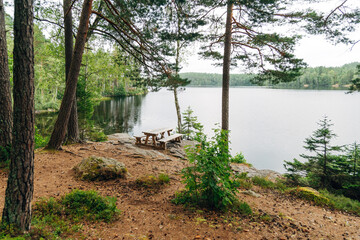 Picnic spot by a lake