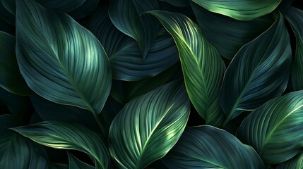 Close-up of dark green leaves with striking light and shadow contrast foliage tropical photo