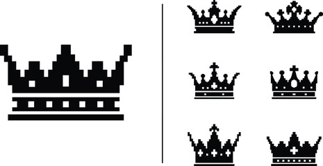 Obraz premium pixel art crown designs various styles and sizes displayed