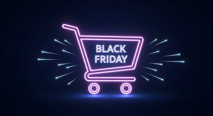 Black Friday Neon Shopping Cart Icon
