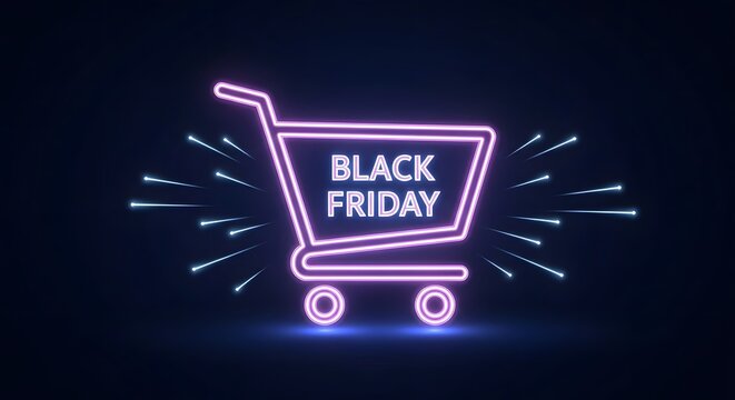 Black Friday Neon Shopping Cart Icon