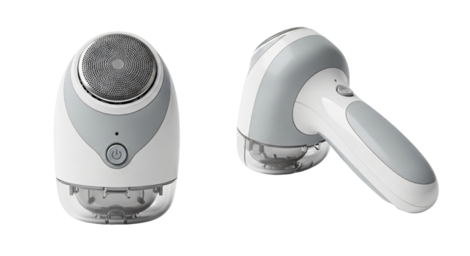 Modern White and Grey Fabric Shaver Lint Remover Two Views.