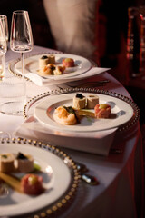 Fine Dining Gourmet Appetizers on Elegant Table Setting