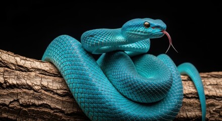 Fototapeta premium Vibrant Blue Snake Coiled on Branch