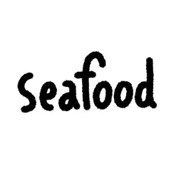 seafood cute handwriting clipart with kawaii doodle style, hand drawn font, childlike sketches, cartoon outline, funny lettering, adorable handwritten elements for kids and creative designs