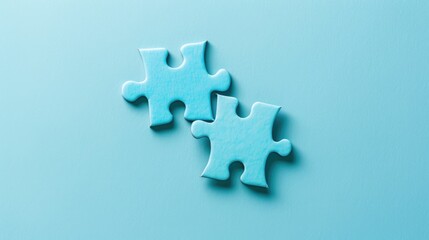 Obraz premium Two puzzle pieces on a blue background, creates a playful and attractive visual concept.