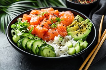 Vibrant hawaiian salmon poke bowl fresh ingredients healthy delicious meal