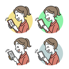 Smartphone happy young woman icon illustration set