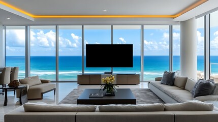 Beautiful Apartment, Sofa, Chair, Dining Table wall Mockup Interior design of modern living room