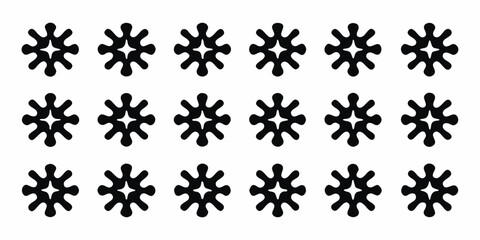 Seamless pattern of black abstract starburst shapes on a white background