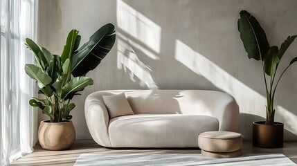 Beautiful Apartment, Sofa, Chair, Dining Table wall Mockup Interior design of modern living room