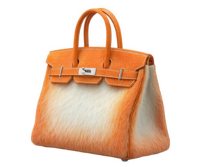 Luxury orange and white textured leather handbag with silver hardware, isolated on transparent background