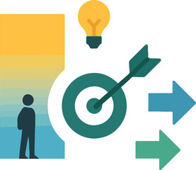 Teal Target Arrow Lightbulb Person Gradient Background