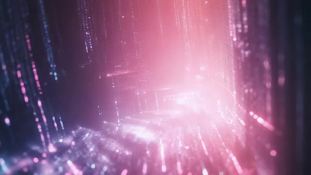 Glowing particles flowing in digital abstract cyberspace visualization