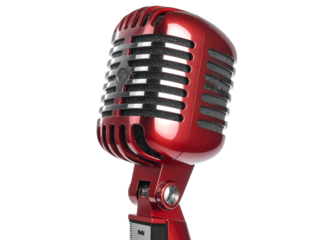  Retro Vintage Red Microphone with Chrome Stand, Isolated PNG