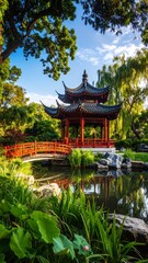 Obraz premium Peaceful Asian garden gazebo