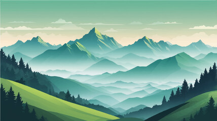 Fototapeta premium Sunrise over a beautiful mountain landscape with a foggy valley