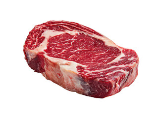 Fototapeta premium Raw ribeye steak with heavy marbling and rich red tone, single cut displayed clearly, isolated on transparent background. 