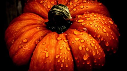Fresh orange pumpkin with water droplets on its skin. Symbol of harvest, fall and seasonal tradition - Powered by Adobe