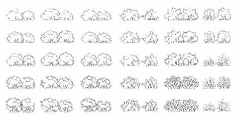 Collection of hand drawn sketch style bushes and shrubs for landscaping and garden design