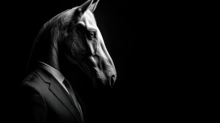 Unique portrayal of a horse in a business suit showcasing creativity and surrealism in art